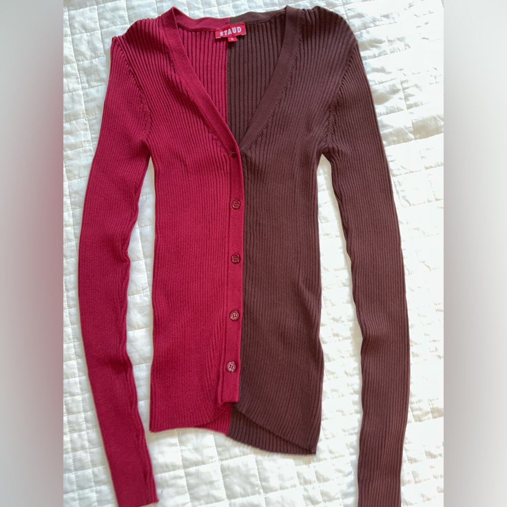 STAUD Burgundy and Brown Cardigan